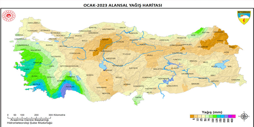 Ocak ayında en fazla yağış Antalya’ya en az yağış ise Kars’a düştü