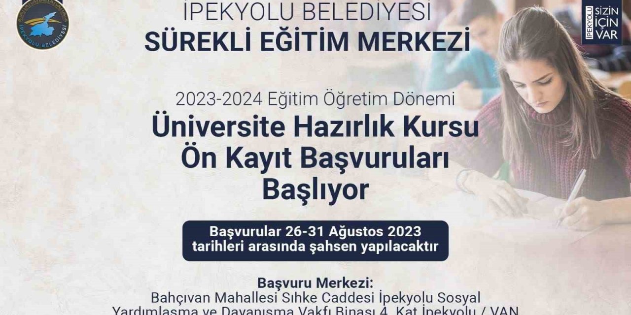 İpekyolu Belediyesi sürekli eğitim merkezi 2023-2024 eğitim öğretim dönemi kursunun ön kayıt başvuruları başlıyor