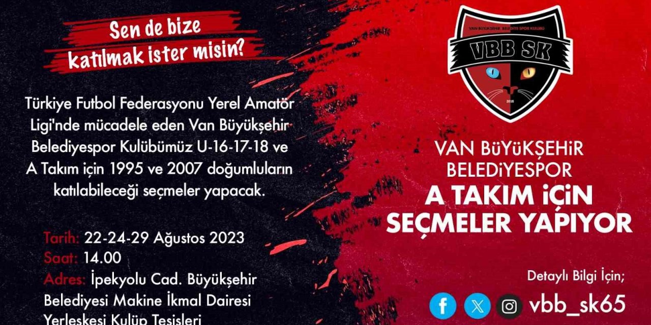 Van Büyükşehir Belediyespor A Takım için seçmeler yapıyor