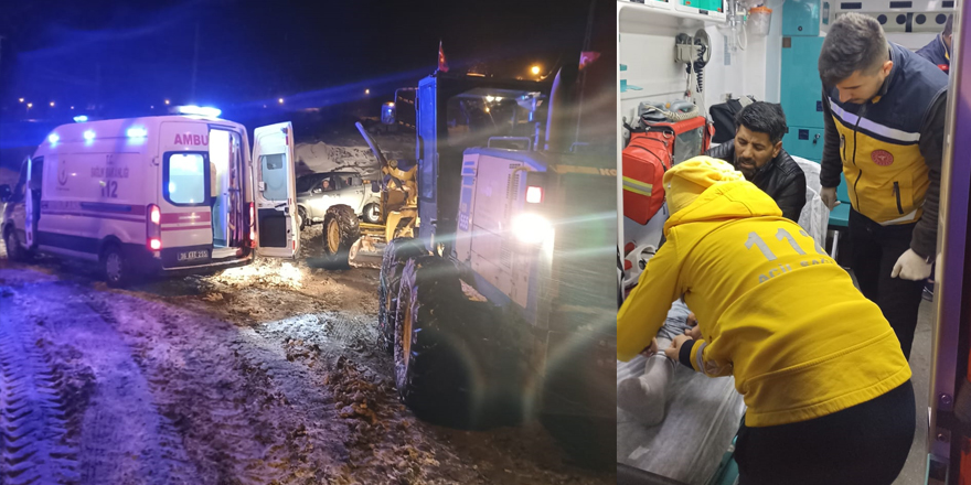 Yolu kardan kapanan köydeki ayağı kırık hasta 3 saatlik çalışmayla hastaneye götürüldü