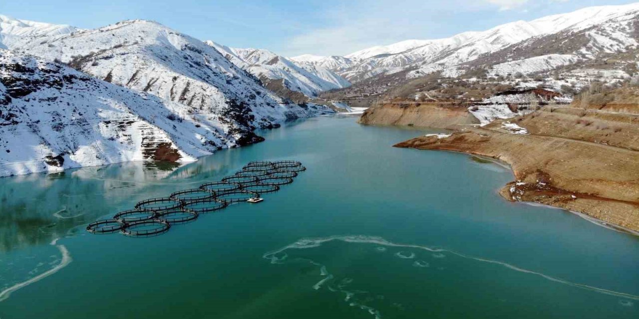 Erzincan’daki Göyne Sulama Barajı buzla kaplandı