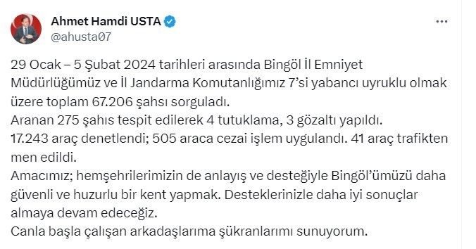 Bingöl’de 67 bin şahıs sorgulandı aranan 4 şüpheli tutuklandı