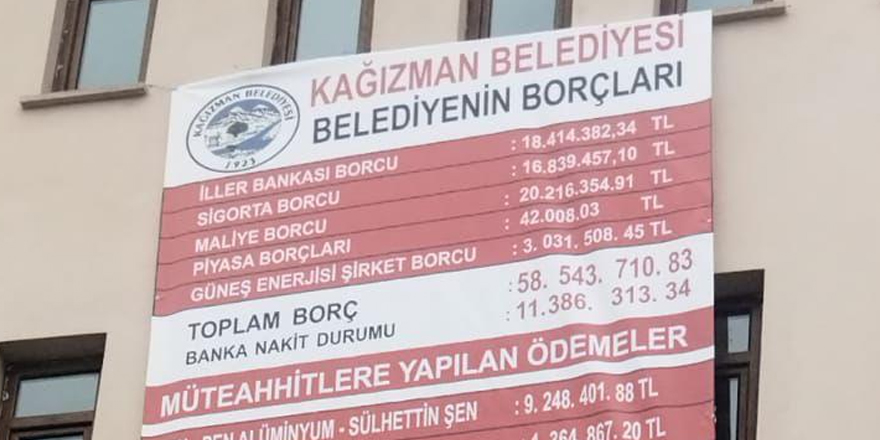 Kağızman Belediyesinin borç listesi açıklandı