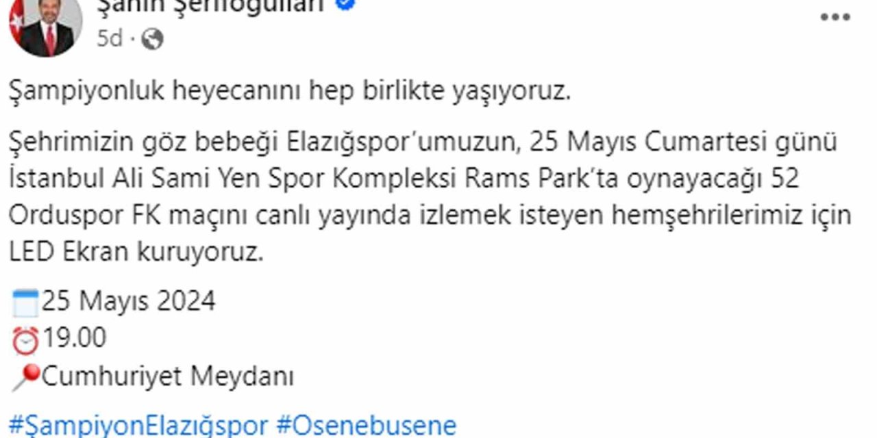 Final maçı için Elazığ’da dev ekran kurulacak