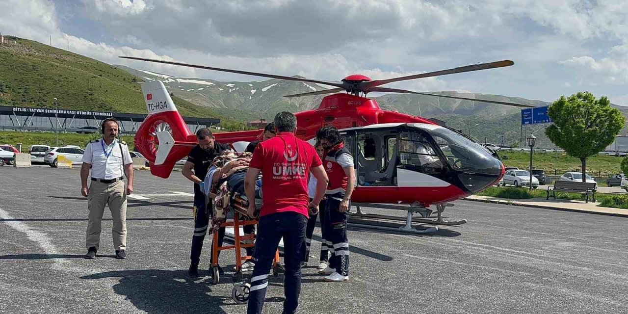 Arıların soktuğu hasta ambulans helikopterle Tatvan’a sevk edildi