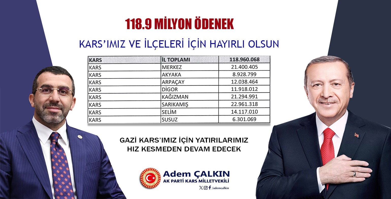 Milletvekili Çalkın: "Kars'ımıza 118,9 milyon ödenek"