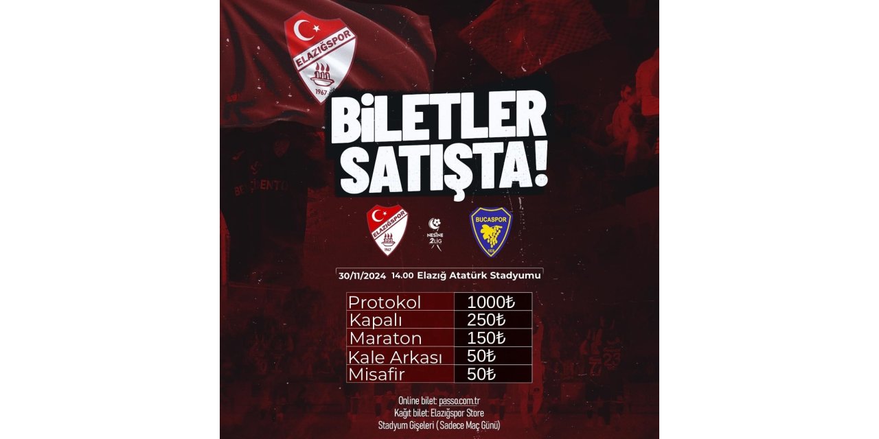 Elazığspor - Bucaspor 1928 maçı biletleri satışta