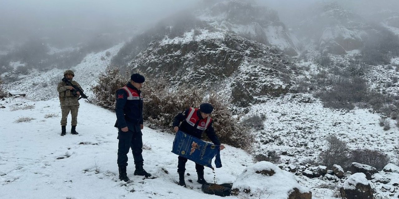 Bingöl’de jandarma ekipleri hayvanlar için doğaya yem bıraktı