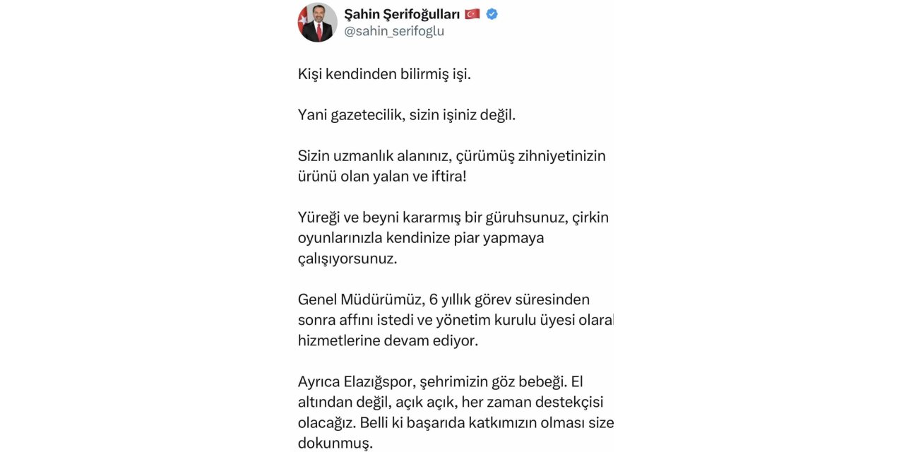 Başkan Şerifoğulları, “Genel müdürümüz, yönetim kurulu üyesi olarak hizmetlerine devam ediyor”