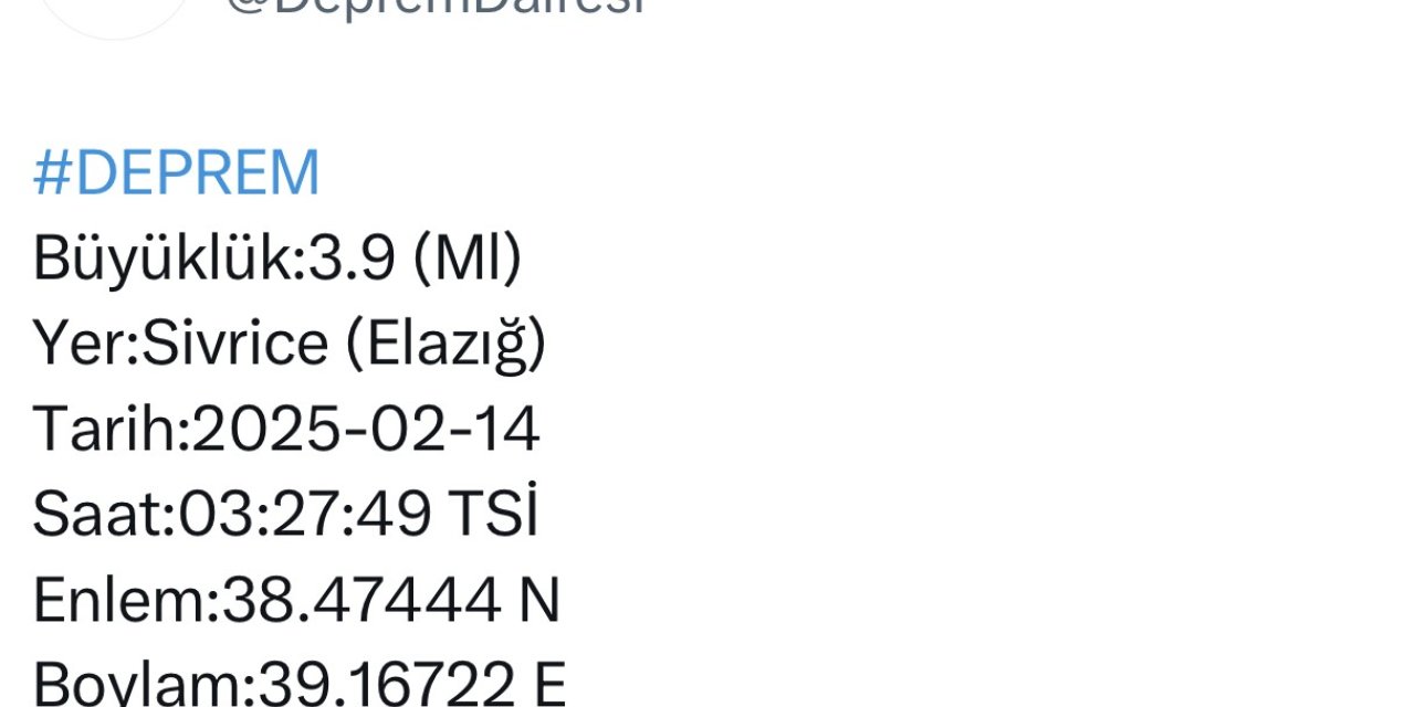 Elazığ’da 3.9 büyüklüğünde deprem