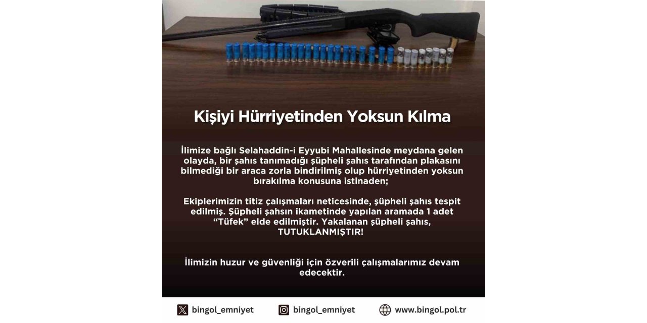 Bingöl’de bir şahsı kaçırmaya çalışan şüpheli tutuklandı