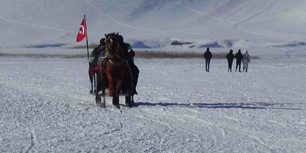 Kars’ta atlar buz üzerinde dörtnala