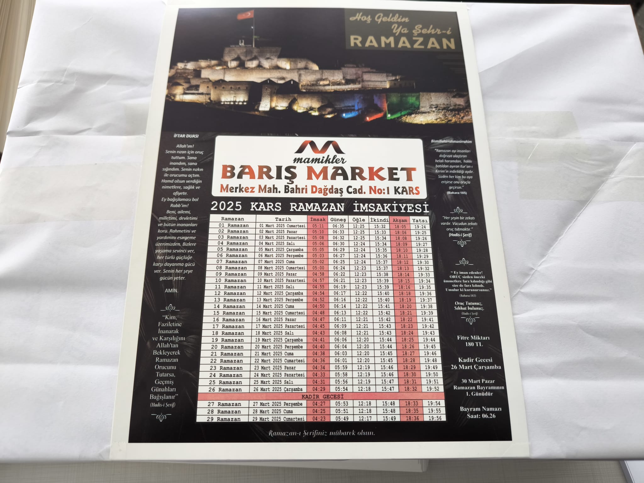 Kars iftar vakti sahur saati! 2025 Kars imsak vakti