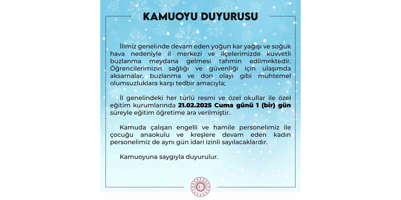 Bingöl’de eğitime 1 gün ara verildi