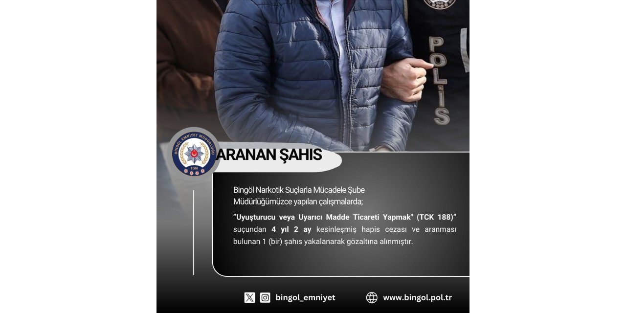 Bingöl’de kesinleşmiş hapis cezası bulunan şüpheli yakalandı