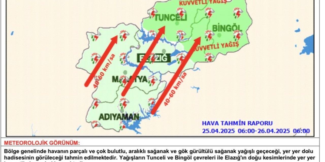 Elazığ için kuvvetli yağış ve rüzgar uyarısı