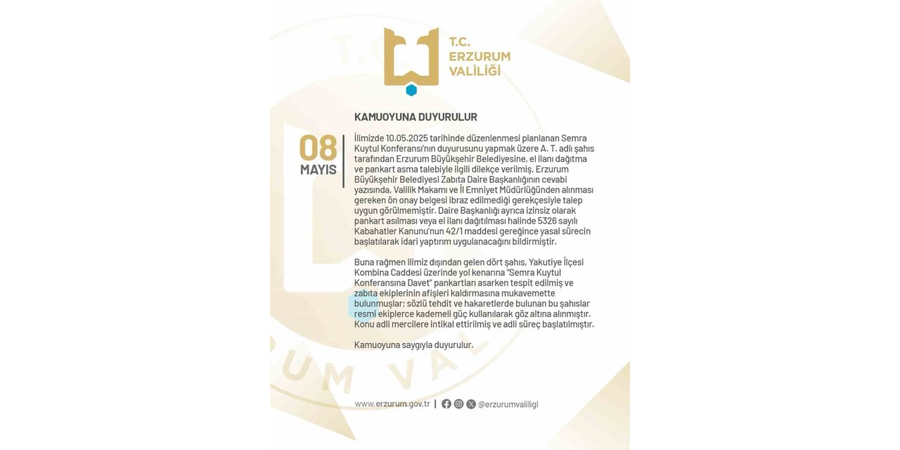 Erzurum’da izinsiz pankart asan 4 kişi gözaltına alındı