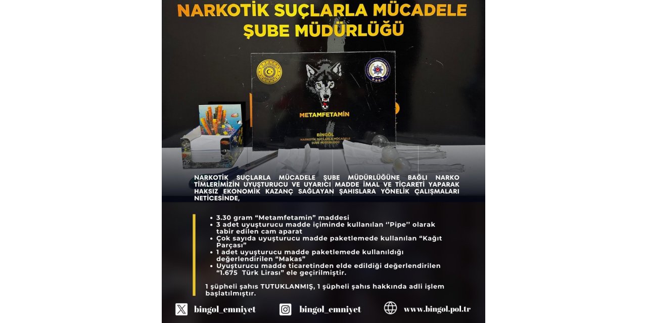 Bingöl’de uyuşturucu operasyonunda 1 tutuklama