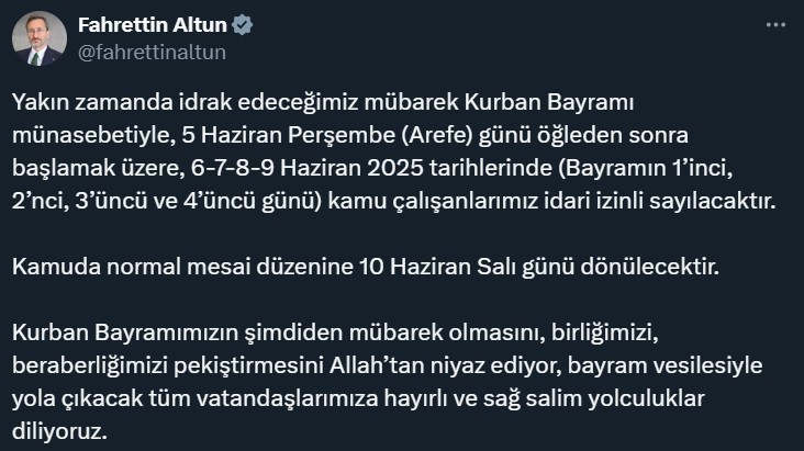 Kurban Bayramı tatili uzatılmadı