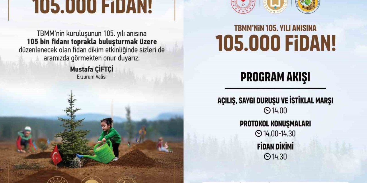 TBMM’nin 105.yılı anısına Erzurum’da 105 bin fidan toprakla buluşacak