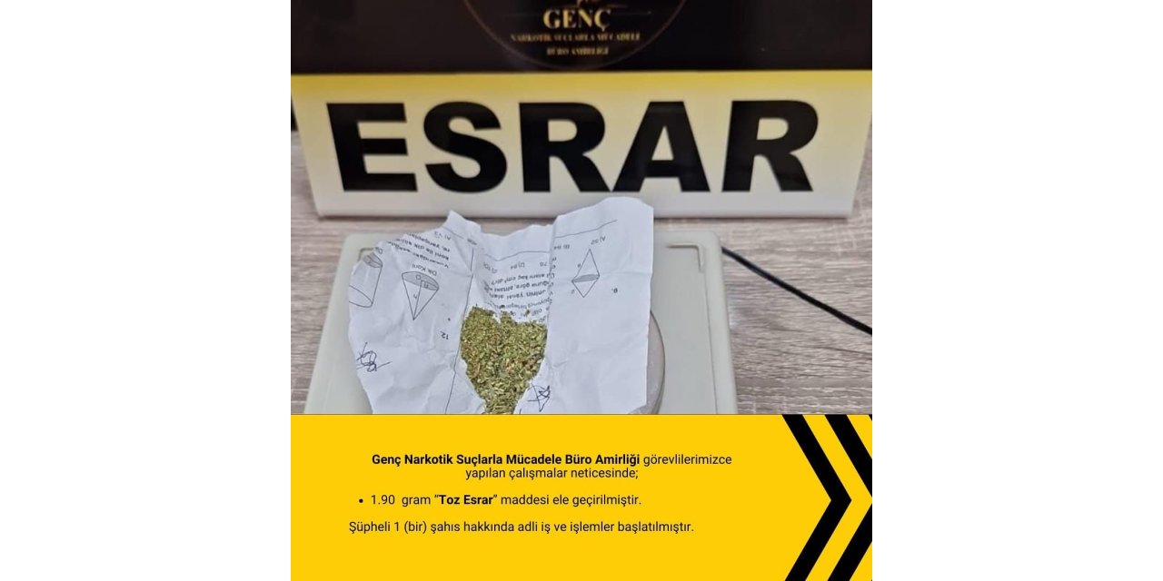 Genç’te uyuşturucu madde ele geçirildi