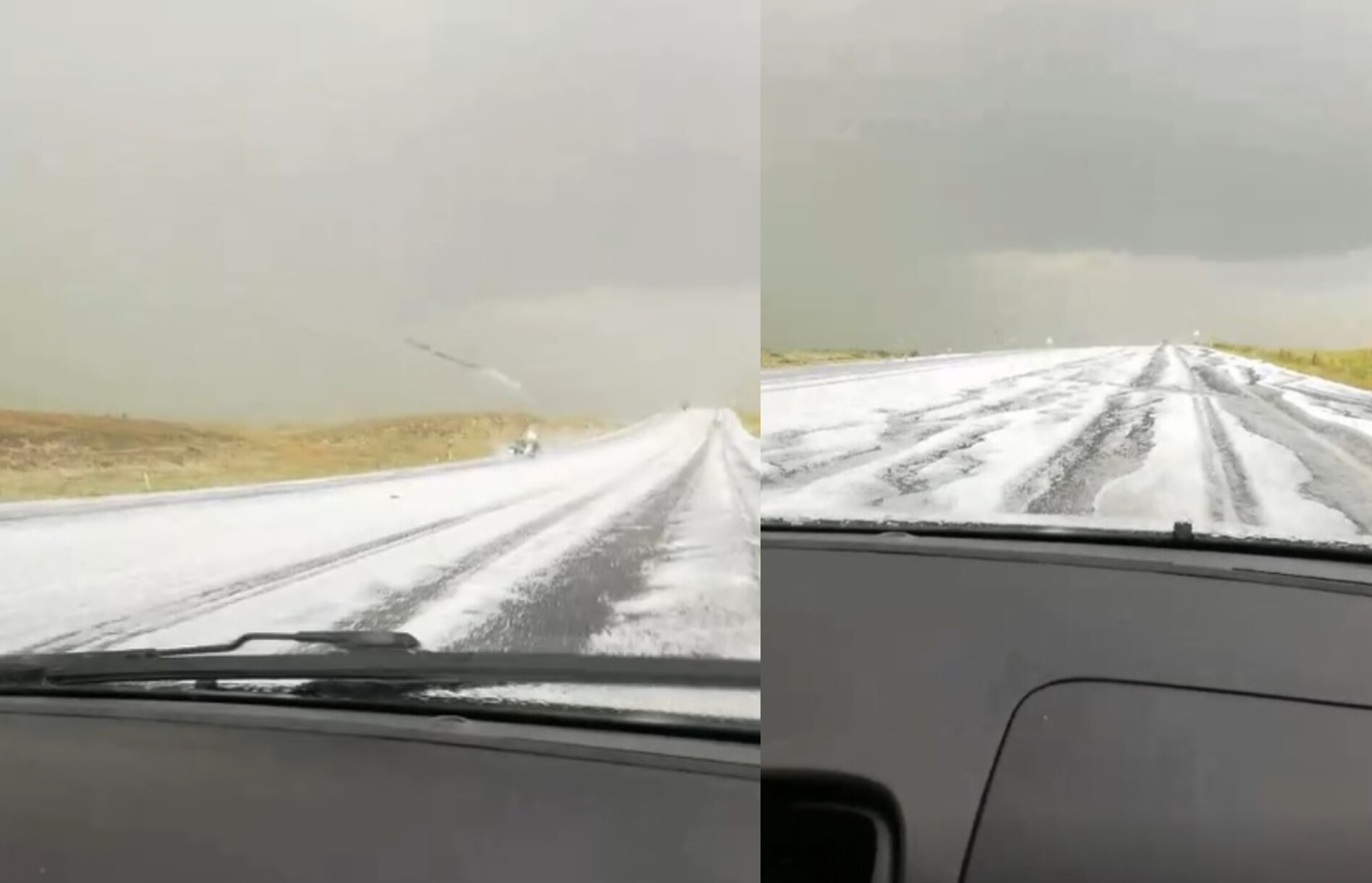 Kars-Selim karayolu dolu yağışıyla beyaza büründü