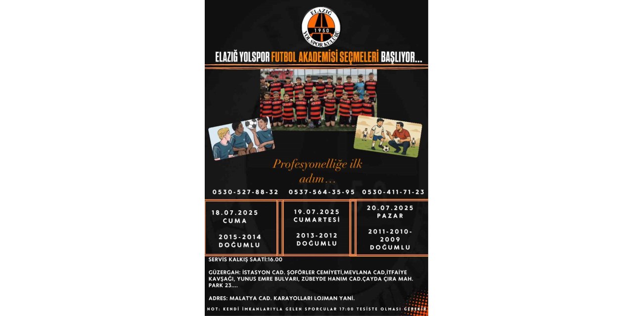 Elazığ Yolspor futbolcu seçmeleri yapacak