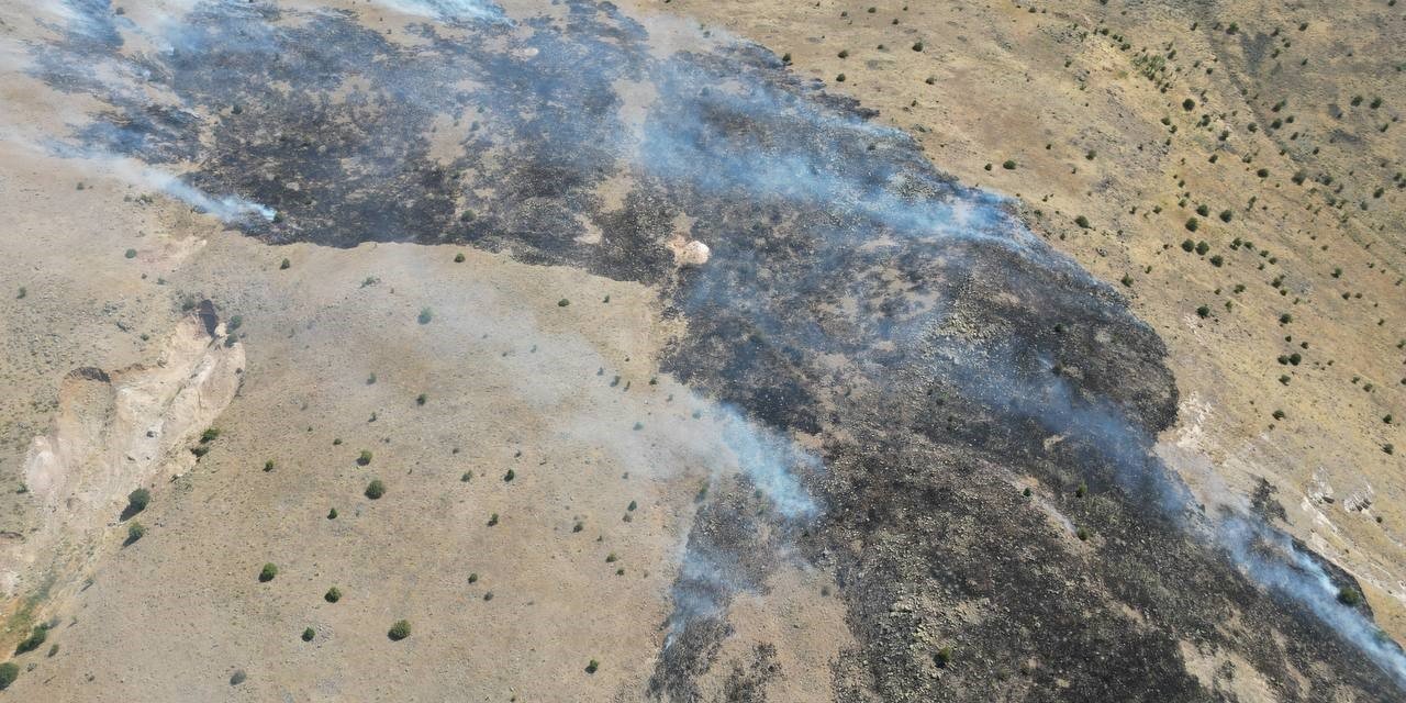 Malatya’da dağlık alanda çıkan yangın havadan görüntülendi