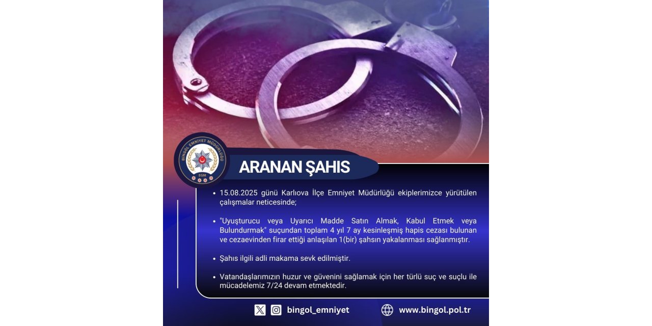 Bingöl’de aranan firari yakalandı