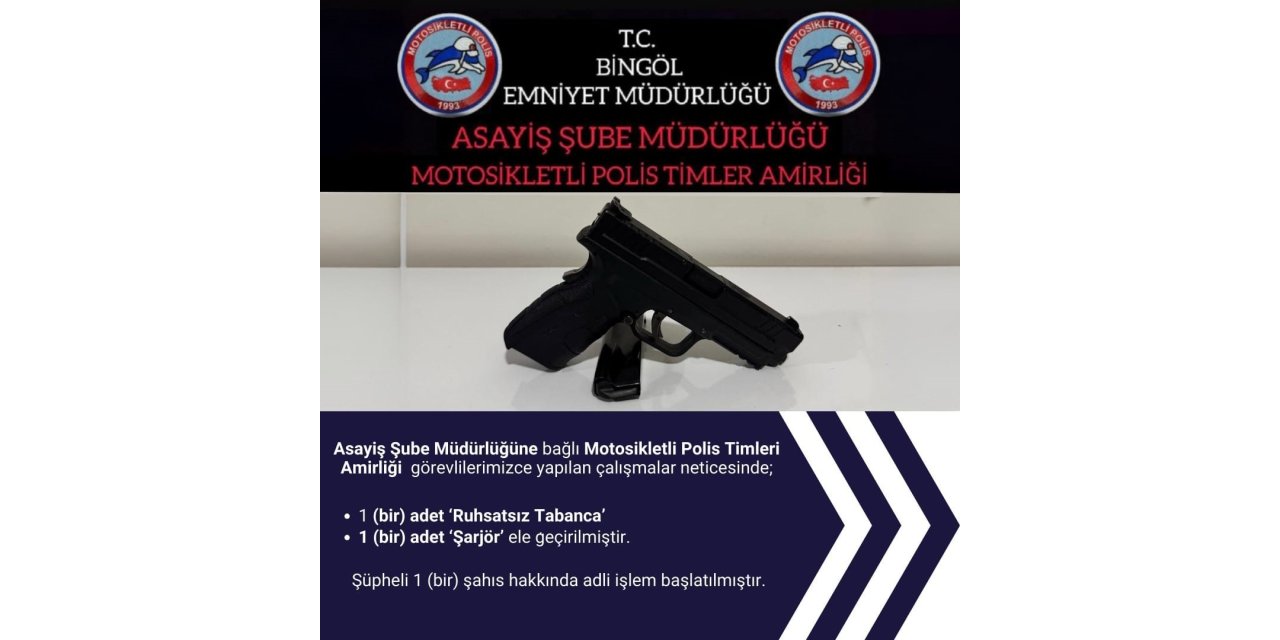 Bingöl’de ruhsatsız tabanca ele geçirildi