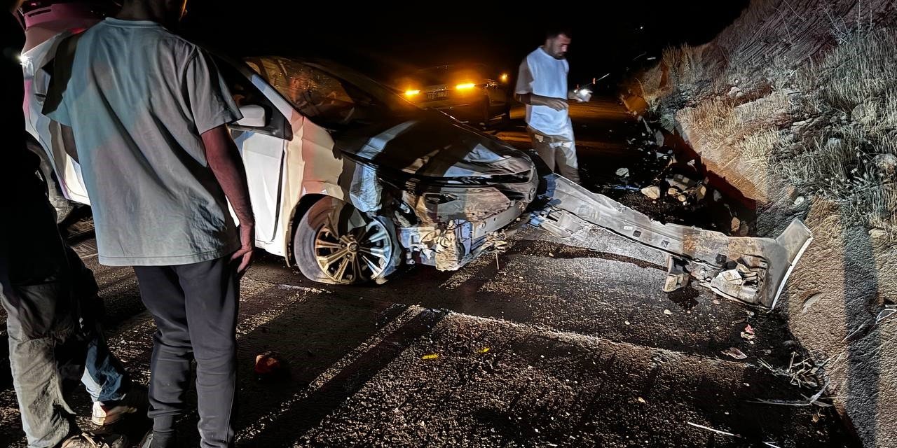 Yola çıkan hayvana çarpmamak için manevra yapan araç beton duvara çarptı