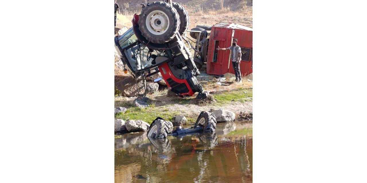 Patnos’ta traktör dereye yuvarlandı