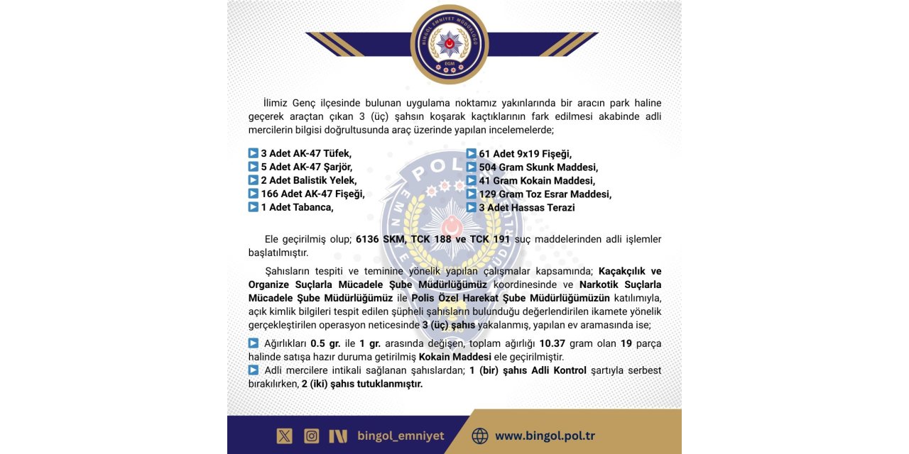 Bingöl’de 2 şüpheli tutuklandı