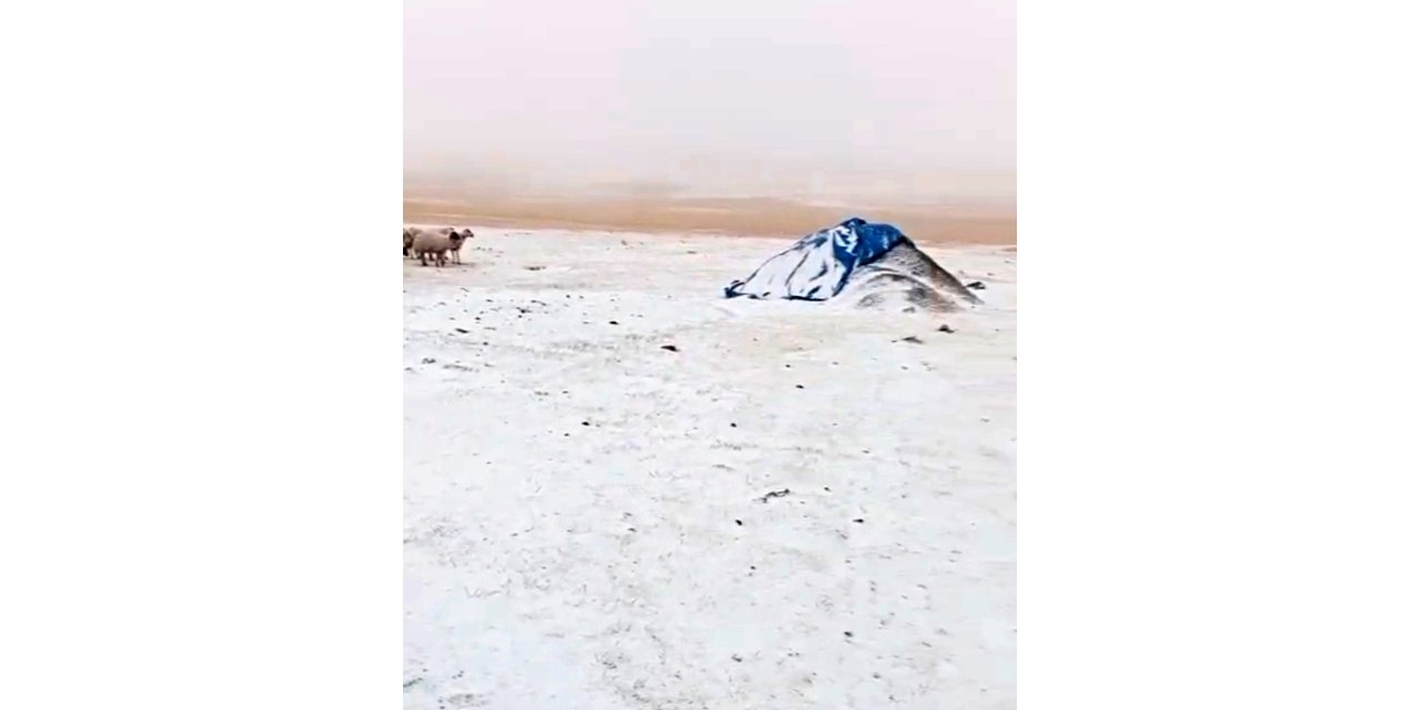 Diyadin’de Eylül’de yağan kar köyü beyaza bürüdü