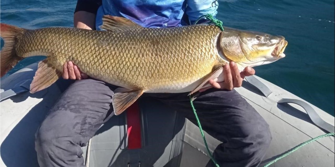 Elazığ’da amatör balıkçı 15 kiloluk dev turna yakaladı