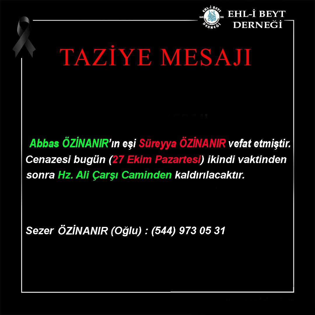 Süreyya ÖZİNANIR vefat etti
