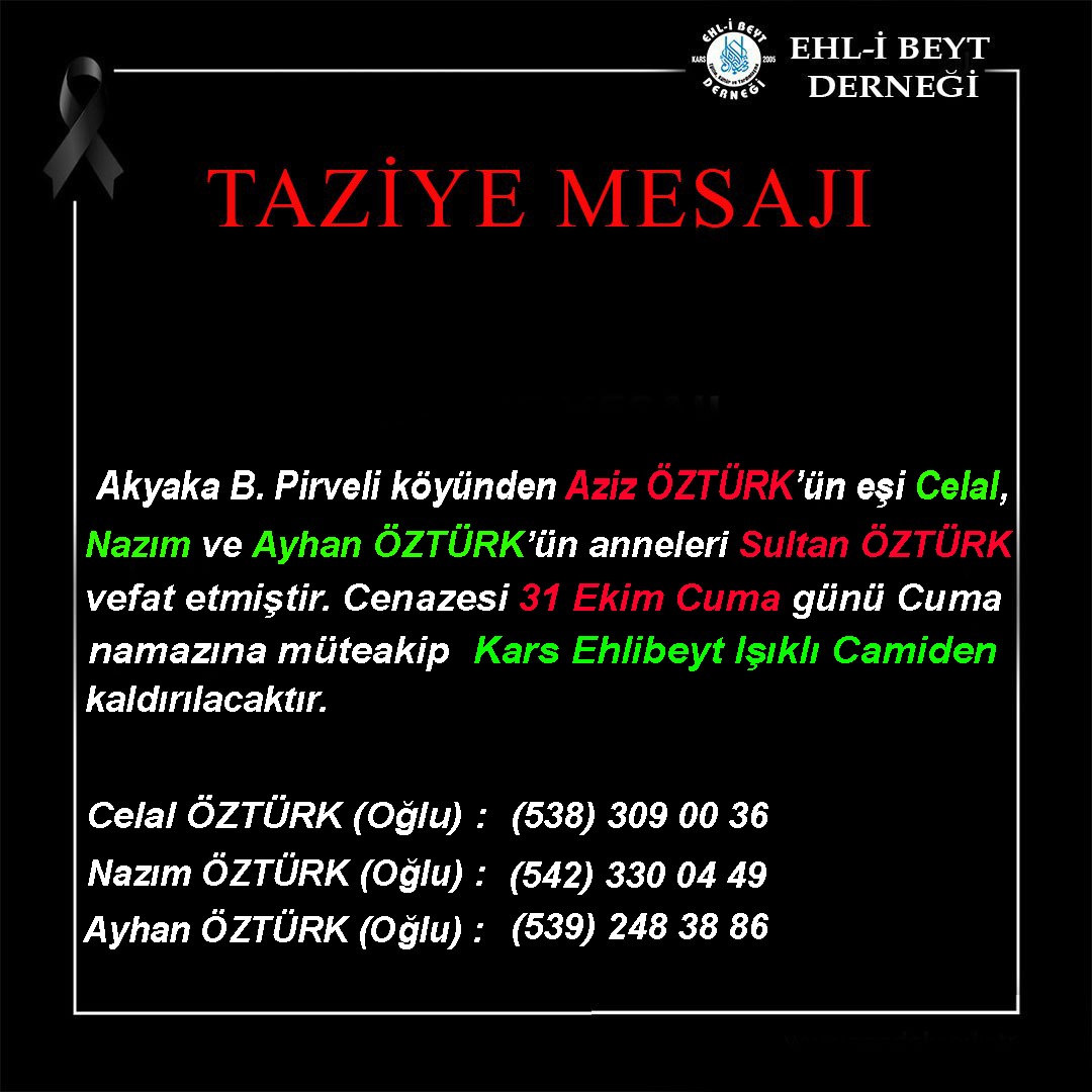 Sultan ÖZTÜRK vefat etti