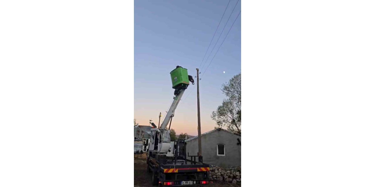 Elektrik direğinde mahsur kalan kediyi ekipler kurtardı