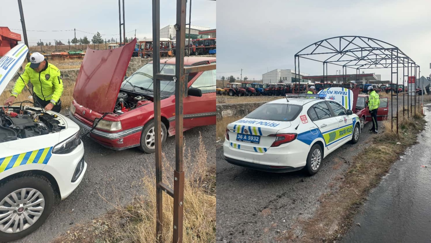 Kars’ta yolda kalan sürücünün imdadına polis ekipleri koştu