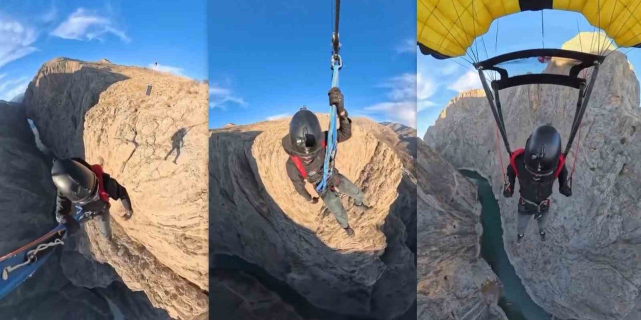 Karanlık Kanyon’da base jump atlayışı nefes kesti