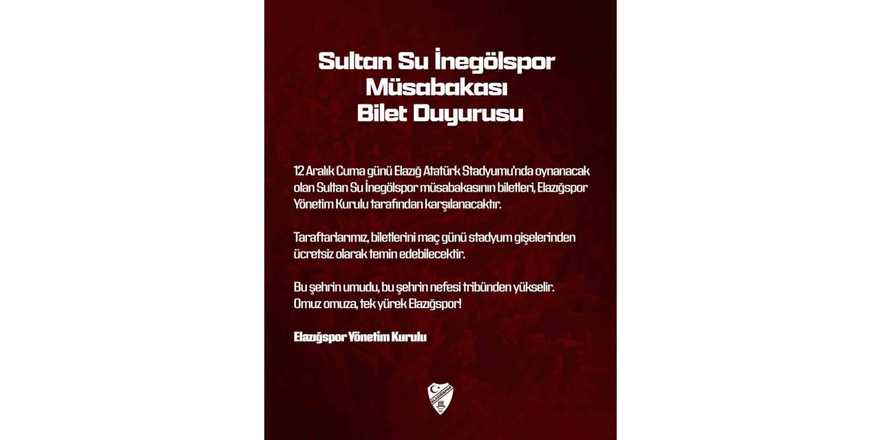 Elazığspor yönetimi biletleri ücretsiz yaptı