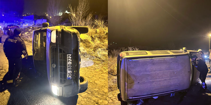 Taşa çarpan otomobil yan yattı: 3 yaralı