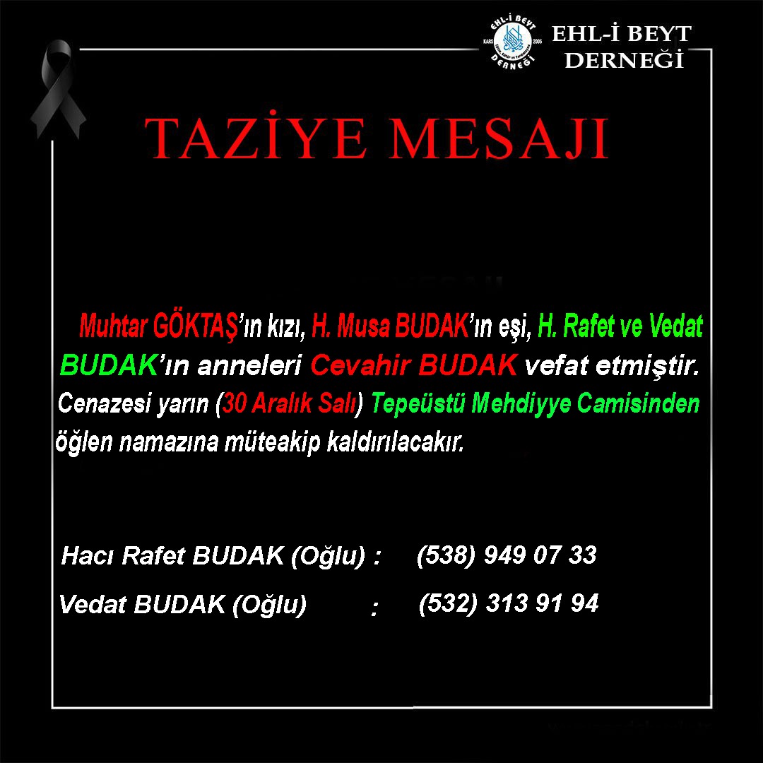 Cevahir BUDAK vefat etti