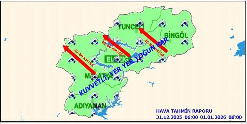 Elazığ için kuvvetli kar ve rüzgar uyarısı