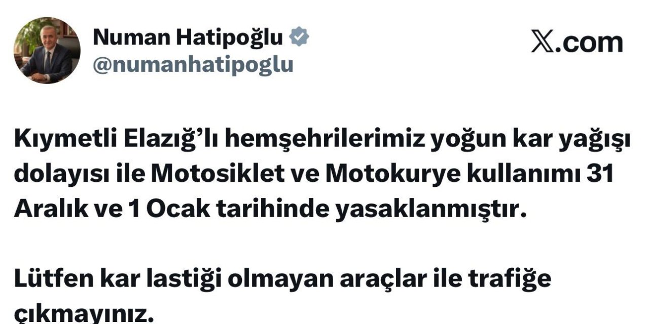 Elazığ’da motosiklet ve motokurye kullanımı yasaklandı