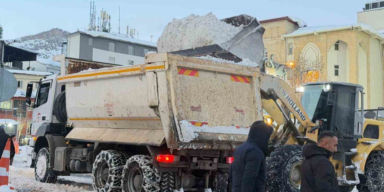 Hakkari’de tonlarca kar şehir dışına taşınıyor