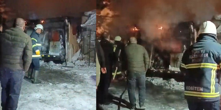 Kars’ta donmasın diye altında ateş yakılan araç alev topuna döndü