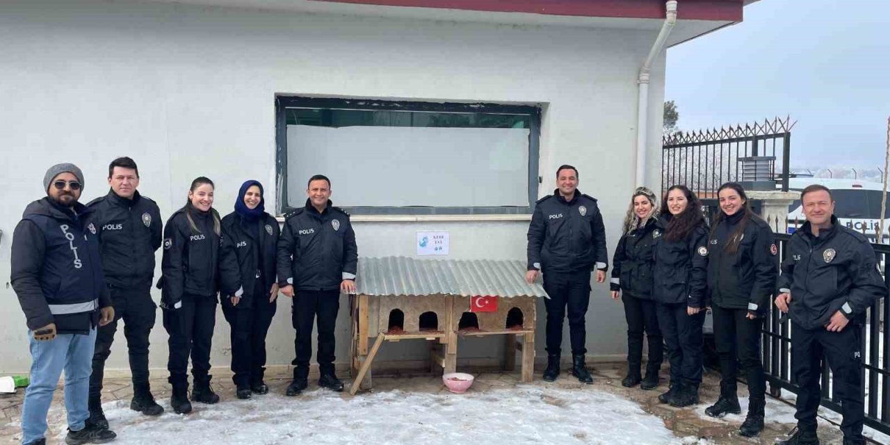 Sivrice polisinden üşüyen minik dostlarına kedi evi