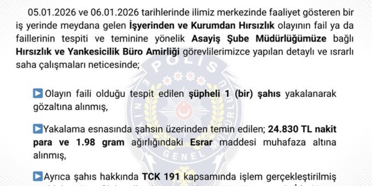 Bingöl’de hırsızlık yapan şüpheli tutuklandı