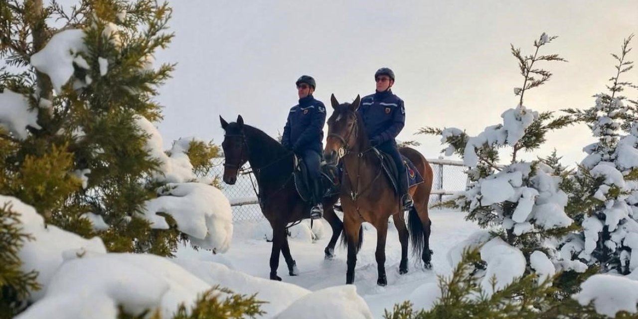 Atlı jandarmadan kış nöbeti: Zorlu hava şartlarında güvenlik devam ediyor
